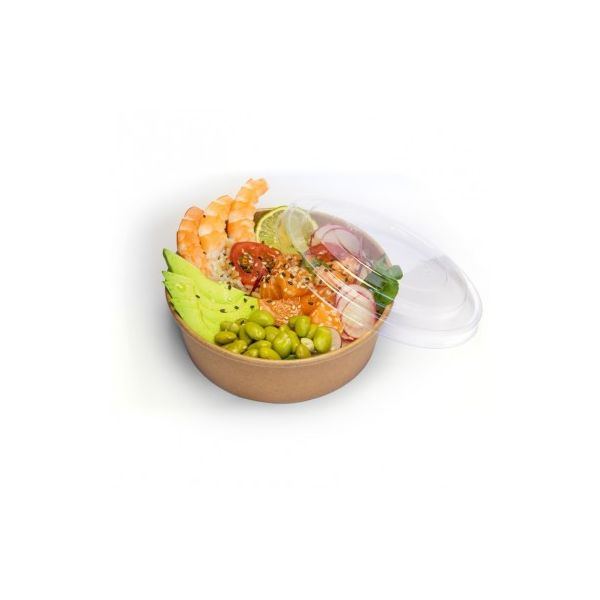 50 Bols boites salade kraft 480 ml 15 cm diamètre par 4,5 cm hauteur + 50  couvercles - Emballage Garrigou
