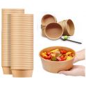 50 Bols boites salade kraft 1000 ml dia. 14 cm H. 7 cm + 50 couvercles