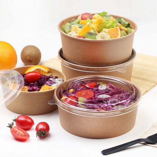 50 Bols boites salade kraft 480 ml 15 cm diamètre par 4,5 cm hauteur + 50  couvercles - Emballage Garrigou