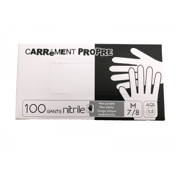 Gants nitrile noir épais sans poudre Premium taille M, Boîte de 100 - FM  Medical
