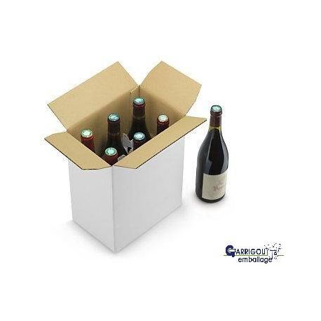 Caisse carton pour 6 bouteilles 75cl - calage couché